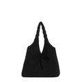 Fashionable black knitted tote bag featuring a decorative bow and woven texture detail - Black