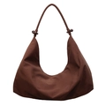 Retro dark brown hobo bag with unique wooden bead strap detail on a white background - Brown