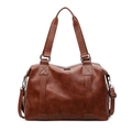 Vintage brown leather pillow bag with adjustable shoulder strap and smooth metal zippers - Brown