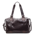 Vintage dark brown large capacity pillow bag with textured faux leather and adjustable strap - Brown