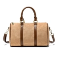 Borsa Boston in pelle scamosciata kaki e marrone scuro con finiture dorate e manici - Cachi