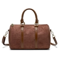 Borsa a mano Boston vintage in pelle scamosciata marrone con finiture in pelle e oro - Marrone
