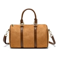 Borsa Boston vintage in pelle scamosciata marrone con finiture in pelle e oro lucido - Marrone