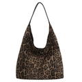 Borsa hobo con stampa leopardata, tracolla in pelle nera e grande capacità interna - Verde