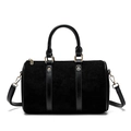 Borsa vintage cilindrica nera opaca con cinturini in pelle e finiture in metallo oro - Nero