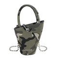 Chique mini-emmer tas met camouflagepatroon, zilveren ketting en print - Camouflage (Groen) / Groen