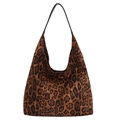 Borsa hobo con stampa leopardata marrone e nera e tracolla sottile in pelle nera - Marrone