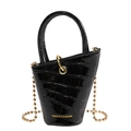 Zwarte mini emmer tas met krokodillenprint, gouden ketting en ring detail - Krokodillenpatroon (Zwart) / Zwart