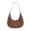 Borsa a mezzaluna retrò in pelle scamosciata marrone scuro con finiture in pelle liscia - Marrone
