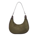 Borsa a mezzaluna vintage in pelle scamosciata verde militare con finiture marroni - Verde