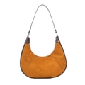Borsa hobo in pelle scamosciata marrone con cuciture a contrasto e tracolla per l'autunno - Marrone