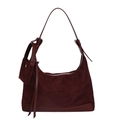 Vintage bordeauxrote Wildleder-Schultertasche mit Lederbesatz und dekorativen Quasten - Rot