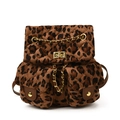 Mini-Rucksack mit Leopardenmuster, Steppmuster, Goldkette und braunem Lederbesatz - Leopardenbraun