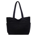 Bolso tote grande de pana negra con múltiples bolsillos y correas de hombro - Negro