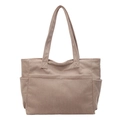 Bolso tote de pana grande en color caqui con bolsillo frontal y compartimentos laterales - Caqui