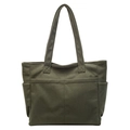 Grand sac cabas en velours côtelé vert militaire avec plusieurs poches et anses - Vert