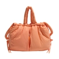 Quilted apricot pink nylon tote bag with drawstring closure and orange zipper detail - Orange