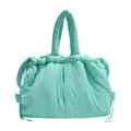 Quilted nylon down tote bag in mint green featuring a drawstring closure and padded handle - Mint Green