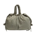 Quilted nylon down tote bag in muted sage green featuring puffy padded handles - Bean Green