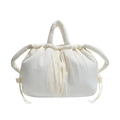 Quilted off-white tote bag with padded handles and adjustable drawstring closure - White