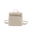 Beige pluche box-tas met verstelbare leren riemen en gladde metalen ritsen - Khaki