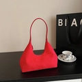 Bolso hobo retro de ante sintético rojo con cremallera y correa larga para el hombro - Rojo