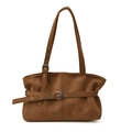Retro dark brown frosted suede shoulder bag with silver buckle strap for women - Brown