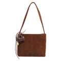 Borsa a tracolla minimalista in pelle scamosciata marrone opaca con design retrò e ciondolo - Con Ciondolo / Marrone
