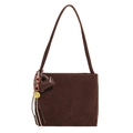Borsa a spalla minimalista in pelle scamosciata marrone scuro con ciondolo a cuore - Con Ciondolo / Marrone