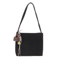 Borsa a tracolla minimalista in pelle scamosciata nera con ciondolo a faccina gialla - Con Ciondolo / Nero