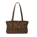 Retro dark brown suede tote bag featuring silver eyelet belt details and shoulder straps - Brown