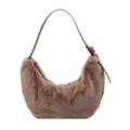 Borsa a mano in peluche marrone stile dumpling con tracolla in pelle per l'autunno - Marrone