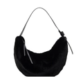Elegante borsa a mano in pelliccia sintetica nera con tracolla in pelle e doppi nappe - Nero