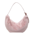 Borsa a mezzaluna in peluche rosa con motivi floreali a rilievo e tracolla in pelle - Rosa