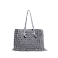 Sac cabas gris clair avec franges longues et poignées en cuir fines pour femmes - Gris