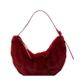 Borsa a spalla invernale in ecopelliccia bordeaux con tracolla in pelle regolabile - Rosso