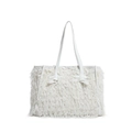 Stylish white faux fur tote bag with long tassels and elegant shoulder straps - White