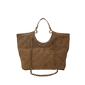 Brown quilted tote bag with chain strap and matte finish for women on white background - Brown
