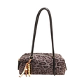 Borsa tote retrò con stampa leopardata, tracolle in pelle nera e nappa di perline in legno - Con Ciondolo / Grigio