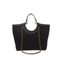 Sac fourre-tout matelassé en daim noir avec chaîne dorée et grande capacité élégante - Noir