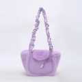 Lavender faux fur fluffy handbag with scrunchie handle and soft tassel detail - Purple