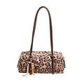 Borsa a spalla vintage leopardata con cinturini marroni e ciondolo a nappa di perline - Con Ciondolo / Cachi