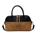 Fashion dual-tone quilted tote bag with black and brown leather and metal zippers - Brown
