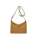 Vintage camel suède schoudertas met verstelbare lederen riem en zilveren gesp - Zonder Hanger / Bruin