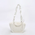 Bolso de mano blanco de piel sintética con asa de cuero plisado y cierre de solapa - Blanco