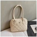 Detail of beige quilted shoulder bag with diamond stitching and metal logo - Off-white Small Without Pendant