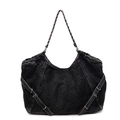 Vintage Umhängetasche aus schwarzem Denim mit Kontrastnaht und silberner Kette - Schwarz