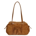 Sac à bandoulière en daim marron avec nœud plissé élégant et design rétro spacieux - Marron