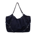 Retro dunkelblaue gewaschene Denim Tasche mit silberner Kette und Schnallen - Dunkelblau