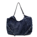 Große Shopper-Tasche aus gewaschenem Denim mit Kettenriemen und Retro-Hardware - Blau
